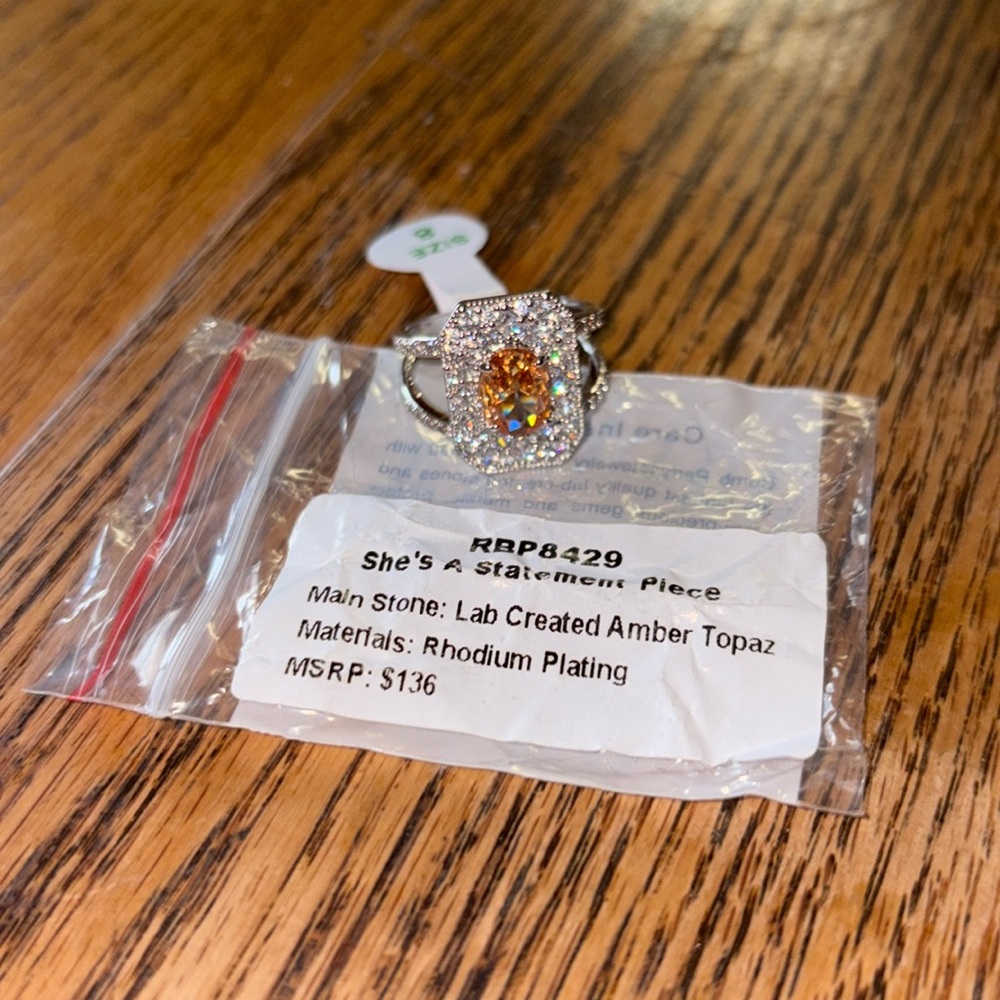  ring bomb party ring size 8 lab created Amber topaz
